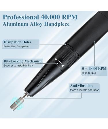 Delanie 40000 RPM Professional Nail Drill Machine for Acrylic and Gel Nails - Electric Nail File with Light Manicure Tool in Black - Buy Online on GoSupps.com