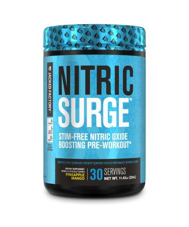 Nitric Surge Stim Free Pre Workout Powder - Caffeine Free Nitric Oxide Supplement w/Con-Cret Creatine L Citrulline & GlycerSize Glycerol for Pumps & Muscular Hydration - Pineapple Mango 30 Servings