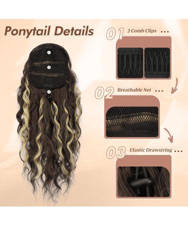 Feshfen 45cm Clip-In Ponytail Hair Extension - Synthetic Wavy Braids in Black Brown & Ash Blond - Buy Online on GoSupps.com