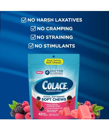 Colace Stool Softener Soft Chews Gentle Constipation Relief No.1 Doctor Recommended Stool Softener Brand 42 Mixed Berry Chews 42 Count (Pack of 1) - Buy Online on GoSupps.com