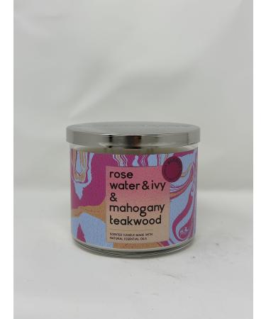 Rose Water & Ivy & Mahogany Teakwood 3-Wick Candle 14.5 oz / 411 g Made with Natural Essential Oil