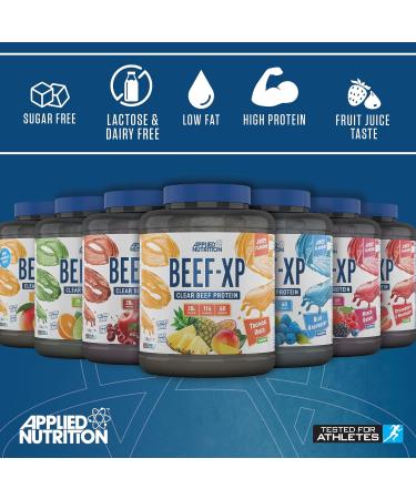 Applied Nutrition Beef XP Clear Hydrolysed Beef Protein Isolate 1.8kg - Strawberry & Raspberry Flavor, Dairy-Free, Lactose-Free, Zero Sugar, Low Fat - 60 Servings - Buy Online on GoSupps.com