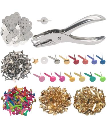 200 Pieces Paper Fasteners Brads, Multi Color Mini Brads Round Fasteners with 200 Pieces Silver Washers and Single Hole Metal Punch Pliers, Metal Paper Brads for Craft, Scrapbooking, DIY Supplies