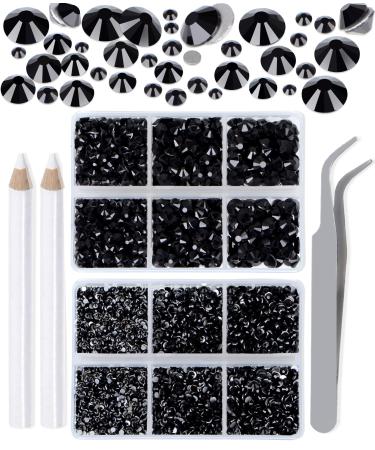 LPBeads 6000 Pieces Black Non Hotfix Rhinestones 6 Sizes Round Crystal Glass Flat Back Rhinestones with Tweezers and Picking Pen for Nail Art Crafts Clothes Bags DIY 1 Black