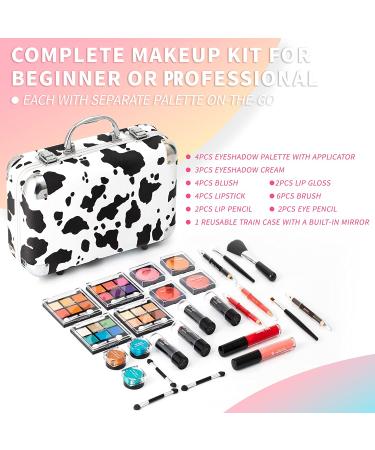All In One Makeup Set for Teen Girls 10-12 | Full Kit for Beginners with Eye Shadow, Blush, Lip Gloss, and more | White Cow Pattern | Ideal Gift - Buy Online on GoSupps.com