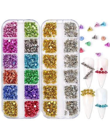 DANNEASY 2 Boxes/24 Grid Punk Nail Charm Mix-color Metal Rivet Cone Spikes Nail Charms for Acrylic Nails Cone Nail Art Studs Alloy Spike Studs Nail Jewels Nail Rivets Nail Art Decoration Cone Nail Studs