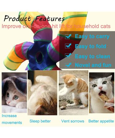 DeeNiner Colorful Cat Tunnel for Indoor Cats - Large 5 Way Collapsible Interactive Peek Hole Tube Toy with Play Ball - Rainbow S-Shape Design - Buy Online on GoSupps.com
