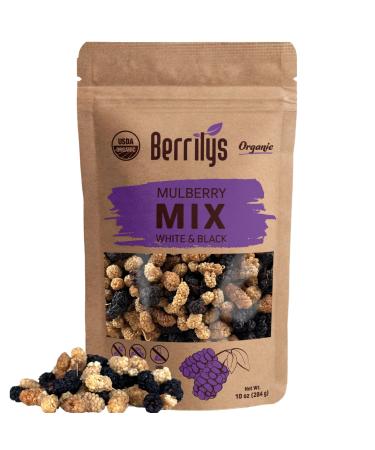 Berrilys Organic Mulberry Mix 10 oz, White Mulberries and Black Mulberries, Healthy Snacking, Great for Kids, Superfood, Vegan, Non-GMO, No Additives