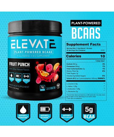 Plant Based Vegan BCAA Powder with B12 and Glutamine | Muscle Building & Recovery Supplement - Elevate Nutrition - Buy Online on GoSupps.com