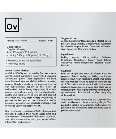 Ginger Tablets | 3200mg Root Extract Supplements for Digestive Health | by Oxford Vitality 120 Count (Pack of 1) - Buy Online on GoSupps.com