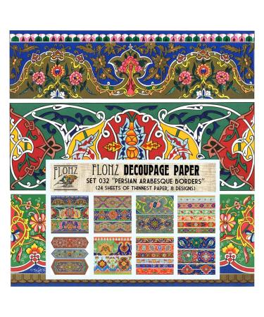 Decoupage Paper Pack (24 Sheets 6"x6") Persian Arabesque Borders FLONZ Vintage Styled Paper for Decoupage and Craft Five