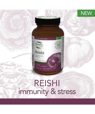 St. Francis Herb Farm Reishi Mushroom Capsules | 100% Pure | High Potency | Immune Booster | Adaptogen | Fruiting Body | High in Beta Glucans | 60 Vegicaps - Buy Online on GoSupps.com