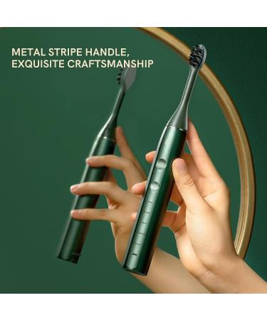Flexforce Rotating Electric Toothbrush Whitening Teeth Set - Inductive Rechargeable, 5 Cleaning Modes, 4 Replacement Heads, Travel Box & Dental Floss Included - Gentle on Gums, Green - Buy Online on GoSupps.com
