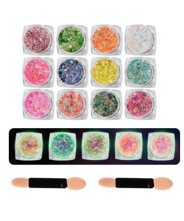 BUCOMTU Festival Glitter Face 12 Colours Gel Fluorescent Chunky Sequin Face Body Powder Glitter Accessory Festival Gadget Body Glitter for DIY Nails Carnival Halloween Party