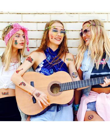 Qpout Hippie Flower Temporary Tattoos - 20PCS Love & Peace Sign Stickers for Adults & Kids | Trendy Hippie Accessories & Party Favors - Buy Online on GoSupps.com