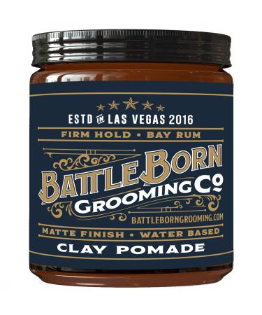 Battle Born Grooming Co Clay Pomade (Bay Rum, 4 oz) | Firm Hold | Matte Finish | Natural Ingredients | Water Based