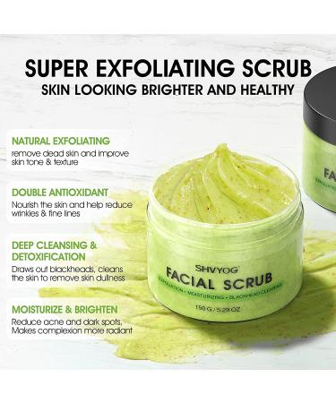 SHVYOG Organic Avocado & Green Tea Facial Scrub with Brush | Exfoliating Face Wash for Acne, Blackheads, Large Pores and Oil | Moisturizing Green Tea Scrub - Buy Online on GoSupps.com