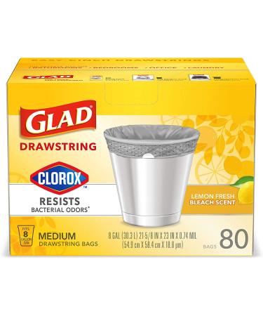 Glad Medium Drawstring Trash Bags with Clorox 8 Gallon - Lemon Fresh Bleach Scent - 80 Count - Buy Online on GoSupps.com