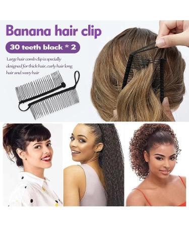 FINEPOTY Banana Clips 2 PCS Large Size Stretch Banana Clip 30 Teeth Vintage Clincher Combs Non Slip Banana Clip Elastic Banana Hairpin for Women Natural Thick Hair Curly Hair - Buy Online on GoSupps.com