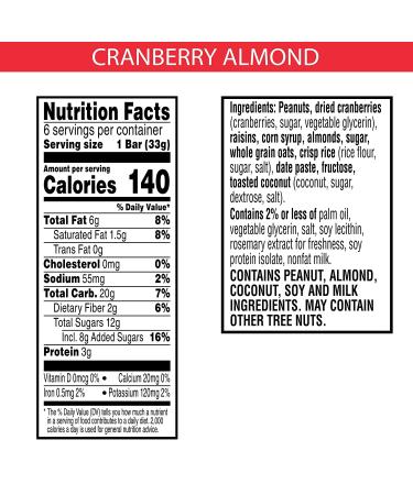 Kellogg's Special K Chewy Breakfast Bars - Cranberry Almond Flavor - Gluten-Free Snacks - 140 Calories Per Bar - 6.96oz Box (6 Bars) - Buy Online on GoSupps.com