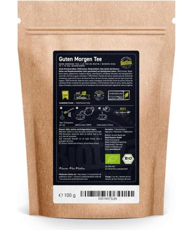 Biotiva Good Morning Tea 100g Organic - Herbal Tea Blend - BlackBerry Leaves Raspberry Leaves Peppermint Mate (Green) Cornflower Blossoms and Marigold Blossoms - Cut - Buy Online on GoSupps.com