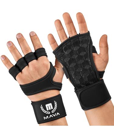 Mava cross-training gloves with wrist support for fitness vod training weight lifting power triathlon gym-silicone padding for men and women black XS