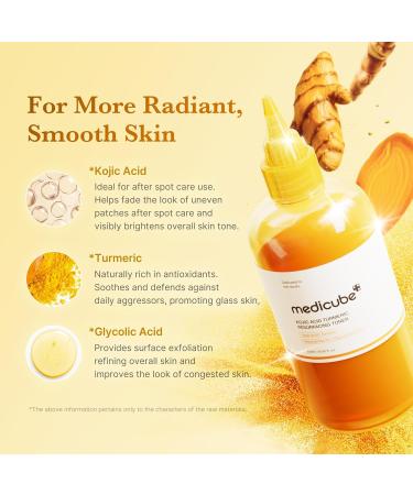 medicube Kojic Acid Turmeric Smoothing Toner for Face & Body | Lightweight Toner for Balancing Uneven Skin Tone & Texture | Niacinamide Glycolic Acid for Clear Glass Skin | 8.45 fl.oz - Buy Online on GoSupps.com