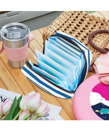 Women's Band Storage Bag | Large Capacity Menstrual Cup & Makeup Organizer - Blue & White Stripes - Buy Online on GoSupps.com