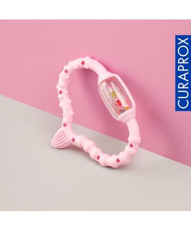 Curaprox Baby Gift Set - Pink Teething Ring Pacifier & Ultra-Soft Toothbrush | Ideal International Gift for Babies - Buy Online on GoSupps.com