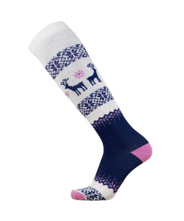 Pure Athlete Warm Wool Ski Socks Winter  Women Skiing Merino Snowboard Pack Men 1 Pair - Navy-pink-white Small