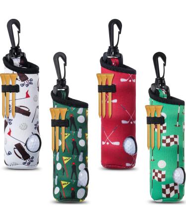 4 Pieces Golf Tee Holder Golf Ball Carry Bag Pouch Golf Ball Holder Keychain Belt Clip Golf Gifts Accessories Golf Pattern