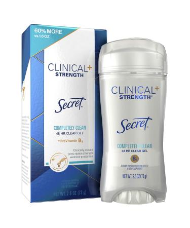 Secret Antiperspirant Clinical Strength Deodorant for Women, Clear Gel, Completely Clean, 2.6 oz