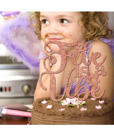 Five is a Vibe Cake Topper - Groovy 5th Birthday Party Decoration - Flower Rainbow Cake Decor for Girl Hippie Retro Disco Groovy 5 Years Old Birthday Party Decoration Supplies - Rose Gold Glitter - Buy Online on GoSupps.com