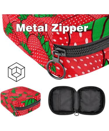 Menstruation Pad Bag with Zipper - Stylish Women's Napkin & Tampon Bag in Red Strawberry Pattern for Girls - International Shipping Available - Buy Online on GoSupps.com