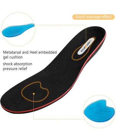 LARGERED Gel Insoles with Arch Support | Memory Foam Shoe Inserts for Flat Feet & Plantar Fasciitis | Men Women | Size M 6-8UK | Black - Buy Online on GoSupps.com