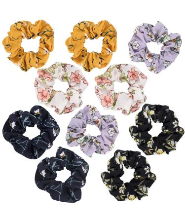 SEVEN STYLE 10 Pcs Colors Women's Chiffon Flower Hair Scrunchies Hair Bow Chiffon Ponytail Holder with Gift Bag Great Gift for Thanksgiving day and Christmas