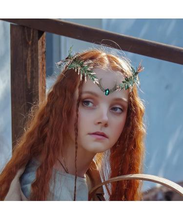 MOSTORY Handmade Moon Leaf Headband Woodland Fairy Crown Headpiece for Wedding Bridal Dark Green Elven Circlet for Women Cosplay Costume Accessory Renaissance Halloween Party Golden Green - Buy Online on GoSupps.com