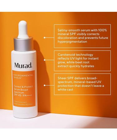 Murad Correct & Protect SPF 45 Mineral Sunscreen Serum - Blue Light Defense - Brightens Skin, 1.0 Fl Oz - Buy Online on GoSupps.com