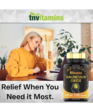 tnvitamins Magnesium Oxide 420mg - 120 Capsules | 4 Month Supply! | 100% Daily Value of Magnesium Oxide in One Capsule | Oxido de Magnesio | Non-GMO Made in The USA - Buy Online on GoSupps.com