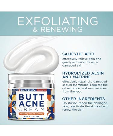 Acne Clearing Cream for Butt & Thigh - Moisturizing Exfoliating Formula for Pimples & Dark Spots 1.7 Fl Oz - Buy Online on GoSupps.com