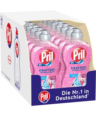 Pril Kraft Gel Power & Pearls (16x 450 ml) hand dishwashing detergent with high fat resolution for clean dishes with brilliant shine and fresh boost 450 ml (16 pack)