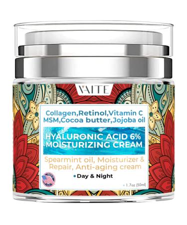 Facial Moisturizer Cream Hyaluronic acid 6% Vitamin C Collagen Retinol MSM Cocoa Butter and Jojoba oil for Face For All Type Skin Night and Day Use Facial Moistirizer Made In USA