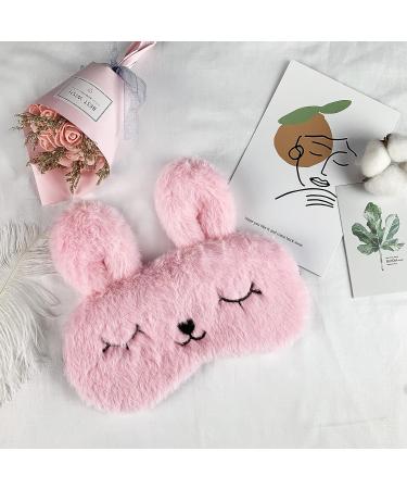 ULIFEMALL Cute Rabbit Sleeping Mask - Soft Plush Bunny Blindfold for Kids & Adults - Pink - Buy Online on GoSupps.com