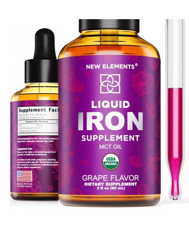 Iron Supplement for Women & Men Free Blood Builder  Iron Vitamin for Anemia USDA Organic Liquid Iron Drops for Adults with MCT Oil  Natural Grape Flavor  Faster Absorption & Immune Support  2 Fl Oz