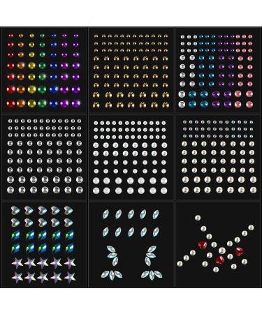 9 Sheets Eye Body Face Gems Jewels Rhinestone Stickers Self Adhesive Crystal Rainbow Makeup Diamonds Face Stick Gems for Women Festival Accessory and Nail Art Decorations (Tiny Bead)