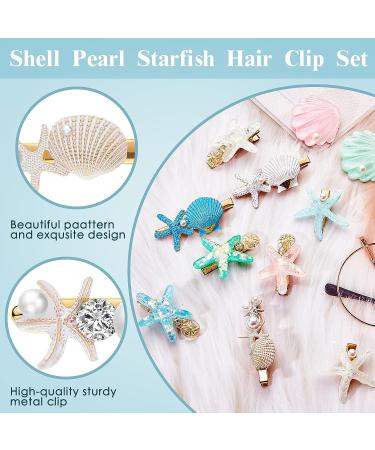 12-Piece Shell Pearl Starfish Hair Clip Set - Resin Alligator Hair Clips for Girls & Women - Buy Online on GoSupps.com