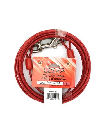 Tuff Tie Out Cable for Dogs Weather Resistant Tangle Resistant Extra Strong Horse Steel Snaps Durable and Long Lasting Made with Vinyl Coated Aircraft Cable (L/XL Up to 120 lbs 15 ft Length)