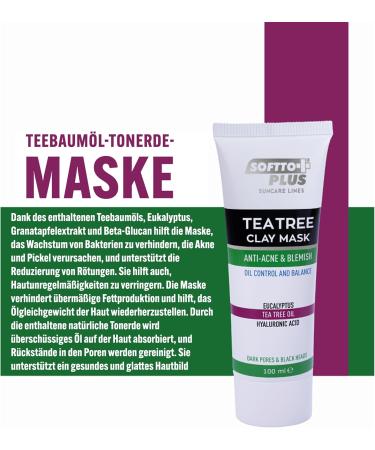 SofttoPlus Softto+Plus Tea Tree Clay Mask Antiacne facial mask against acne and impurities - Buy Online on GoSupps.com