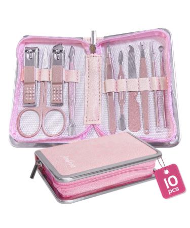 Manicure Set Andrea Women's Manicure Set, Nail Clipper Set 10 in 1 manicure kit, Travel Manicure Set with Luxury Leather Bag Easy to carry, best choice for gift (Pink)
