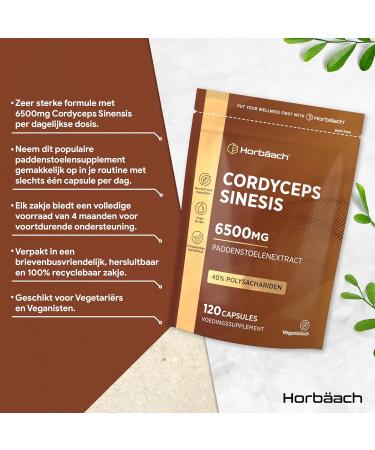 Cordyceps Capsules 6500mg 120 Vegan Capsules with High Strength Cordyceps Sinensis Mushroom Extract from Horbaach - Buy Online on GoSupps.com